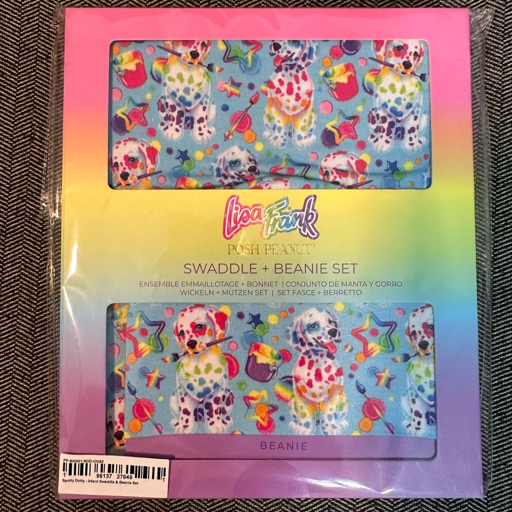 Posh peanuts Lisa Frank swaddle, and beanie set new in bag never opened